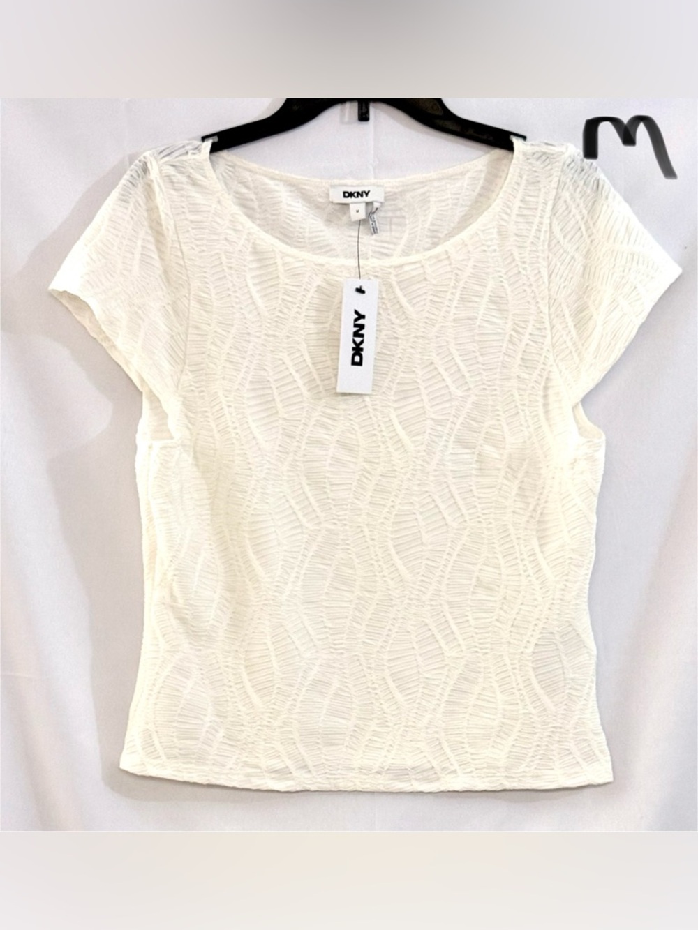 DKNY White Short-Sleeve Textured Scoop Neck Tee - Picture 1 of 2